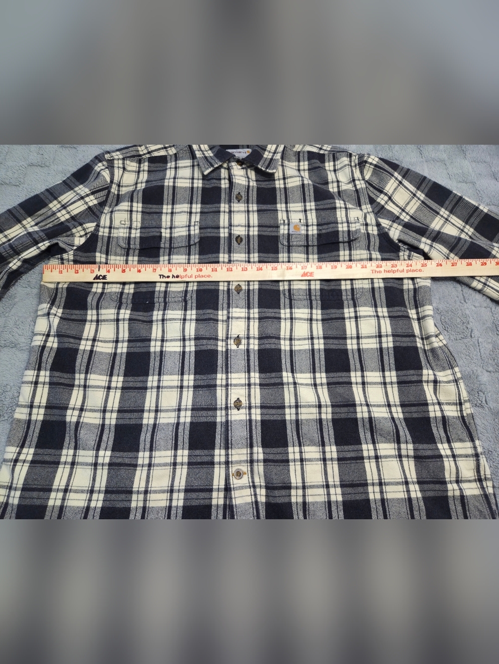Carhartt Men's Plaid Flannel Shirt - Original Fit, Black And Off White - Picture 5 of 9